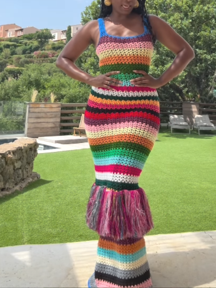 Knitted Tassel Color Sling Dress