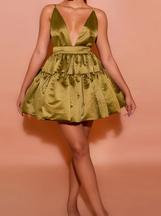 Elegant Satin Green Dress