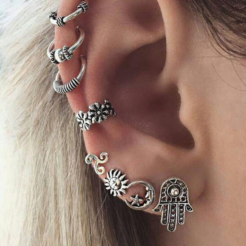 Bohemian Retro Sun And Moon Earrings 8-Piece Set