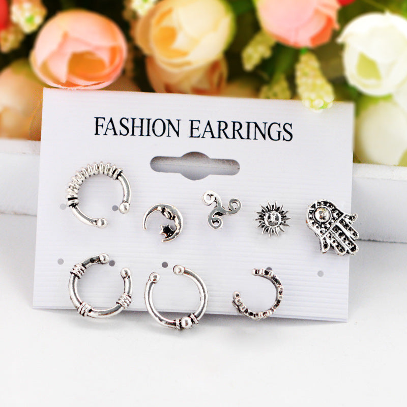 Bohemian Retro Sun And Moon Earrings 8-Piece Set