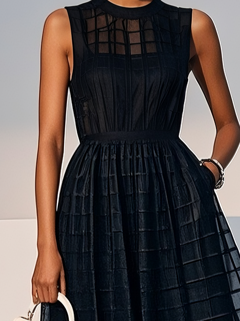 Classic Crew Neck Sleeveless A-Line Midi Dress