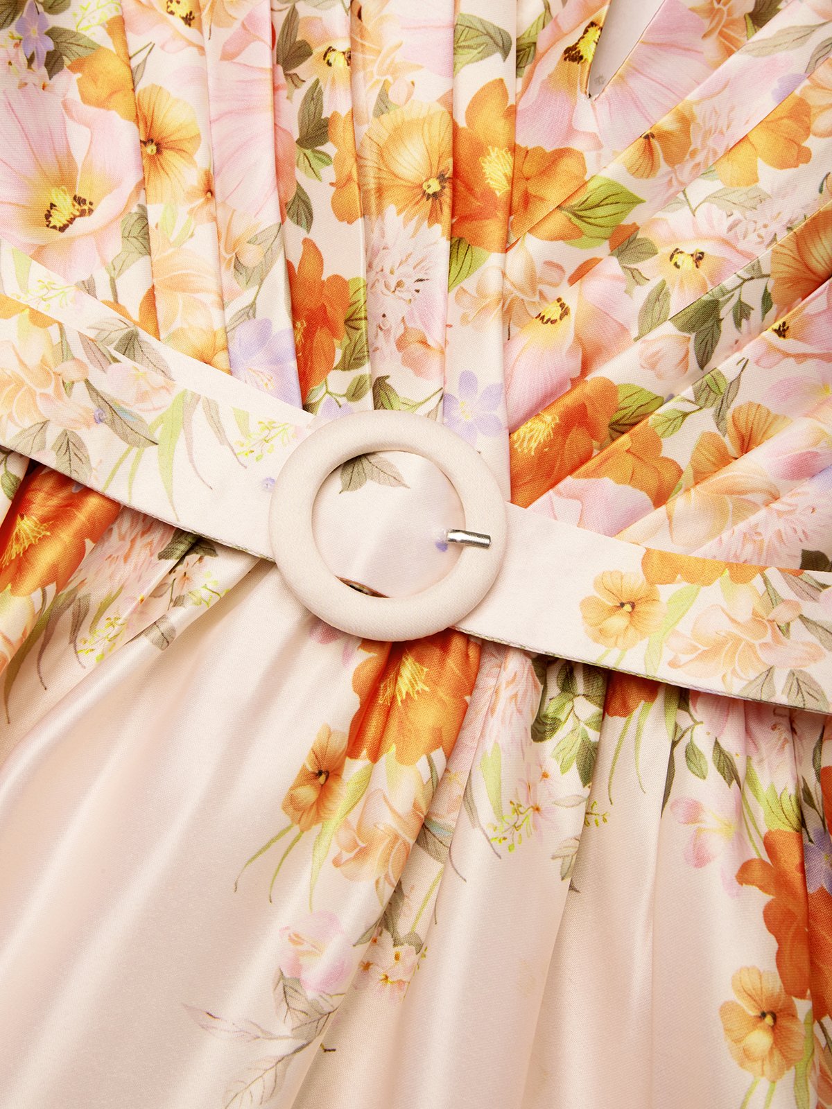 Beige Floral Spaghetti Sleeveless Midi Dress