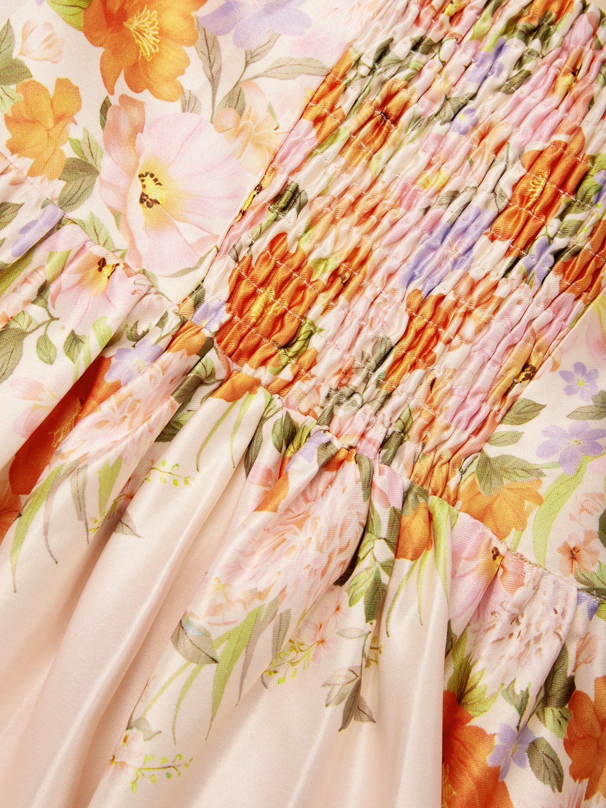 Beige Floral Spaghetti Sleeveless Midi Dress