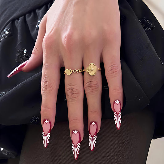 Long Almond-shaped Hand-painted Handmade Nail Art