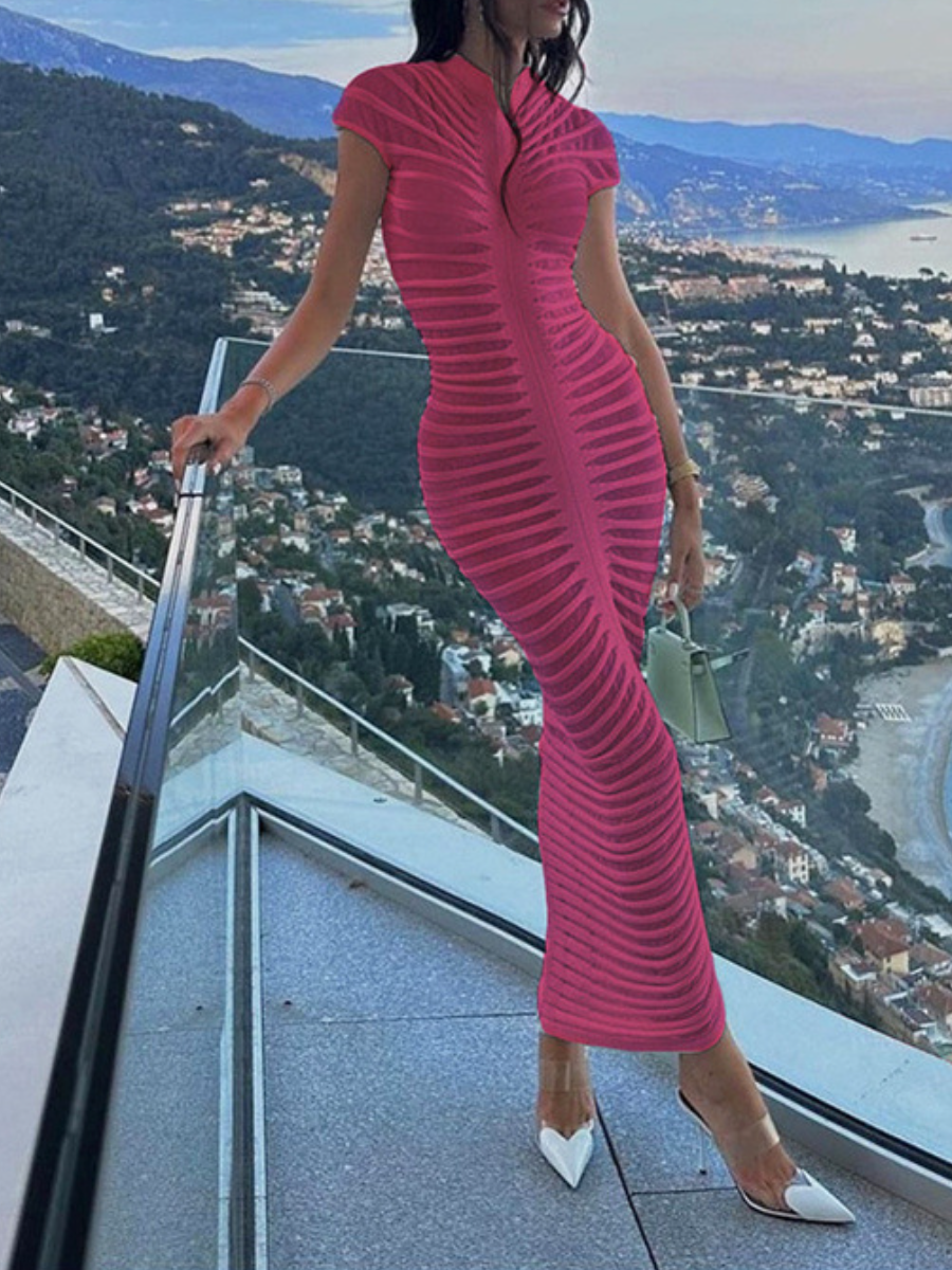 Short-sleeved Knitted High-neck High-waist Slim-fit Dress