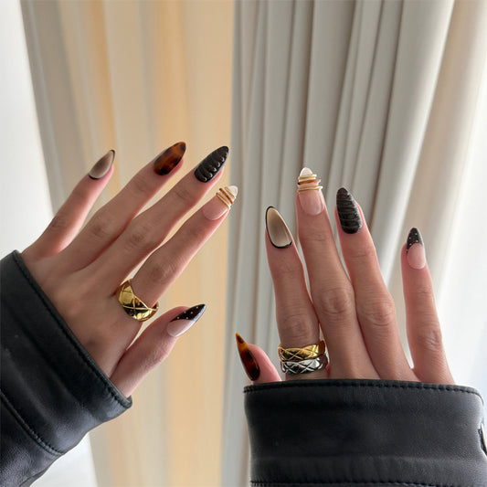 Glossy Tortoise Mixed Design Handmade Press-on Nail