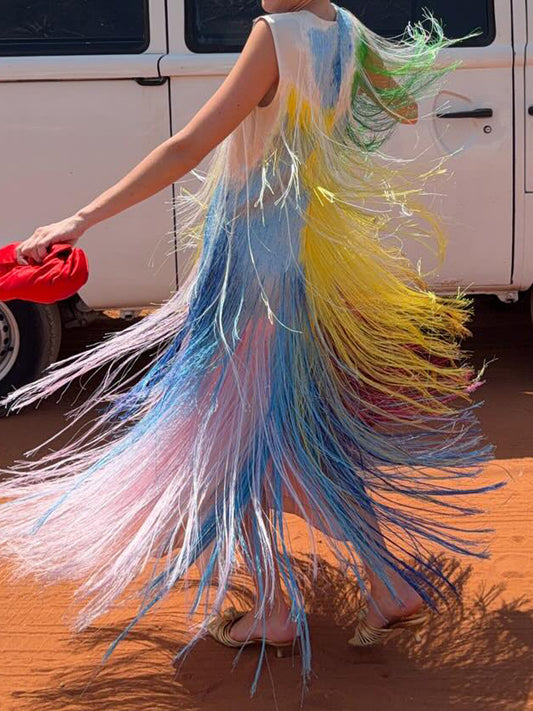Tassel Multicolor Elegant Sleeveless Maxi Dress