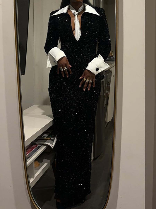 Keyhole Detail Sequined Party Dress