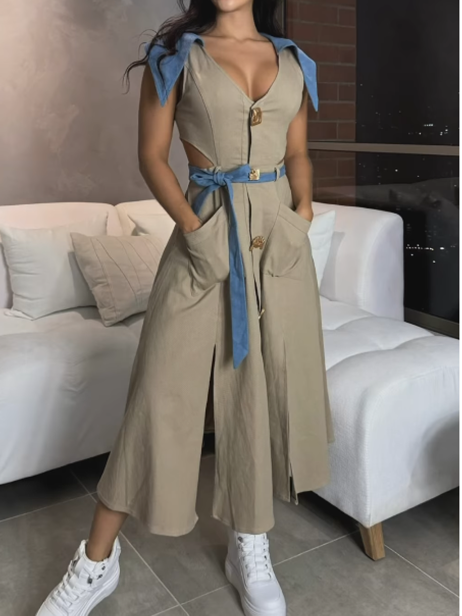Metal Accessories Contrast Dress