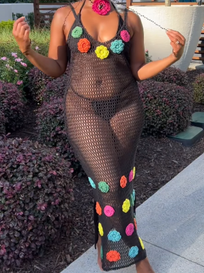 Knitted Hollow Three-dimensional Flower Dress