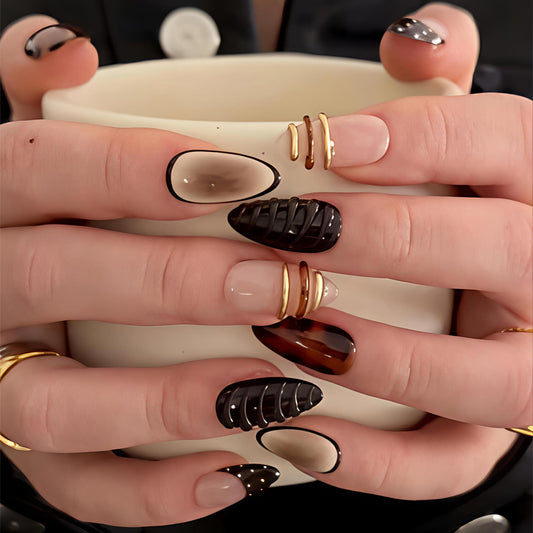 Glossy Tortoise Mixed Design Handmade Press-on Nail