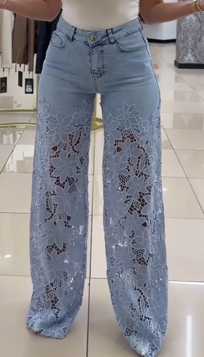 Lace-Stitched Jeans