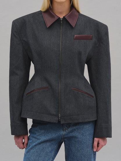 Vintage Zip Contrast Collar Jacket