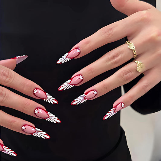 Long Almond-shaped Hand-painted Handmade Nail Art