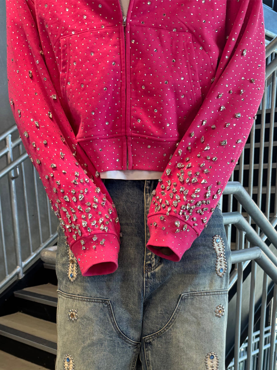 Rhinestone Sparkle Hooded Sweatshirt Coat