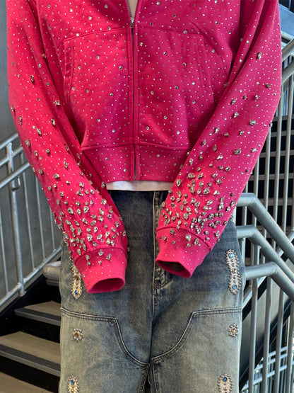 Rhinestone Sparkle Hooded Sweatshirt Coat