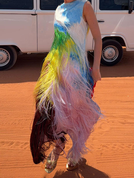 Tassel Multicolor Elegant Sleeveless Maxi Dress
