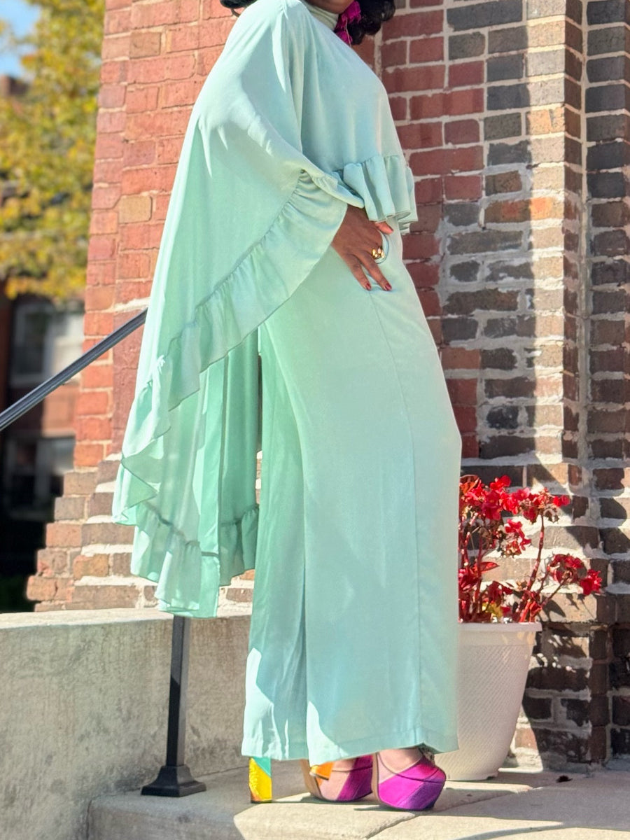 Crewneck Ruffled Blouse & Wide Leg Pants