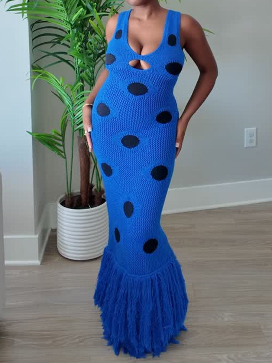 Blue Polka Dot Maxi Dress