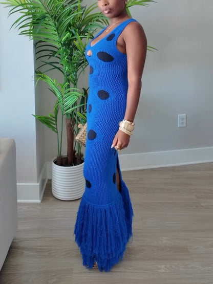 Blue Polka Dot Maxi Dress
