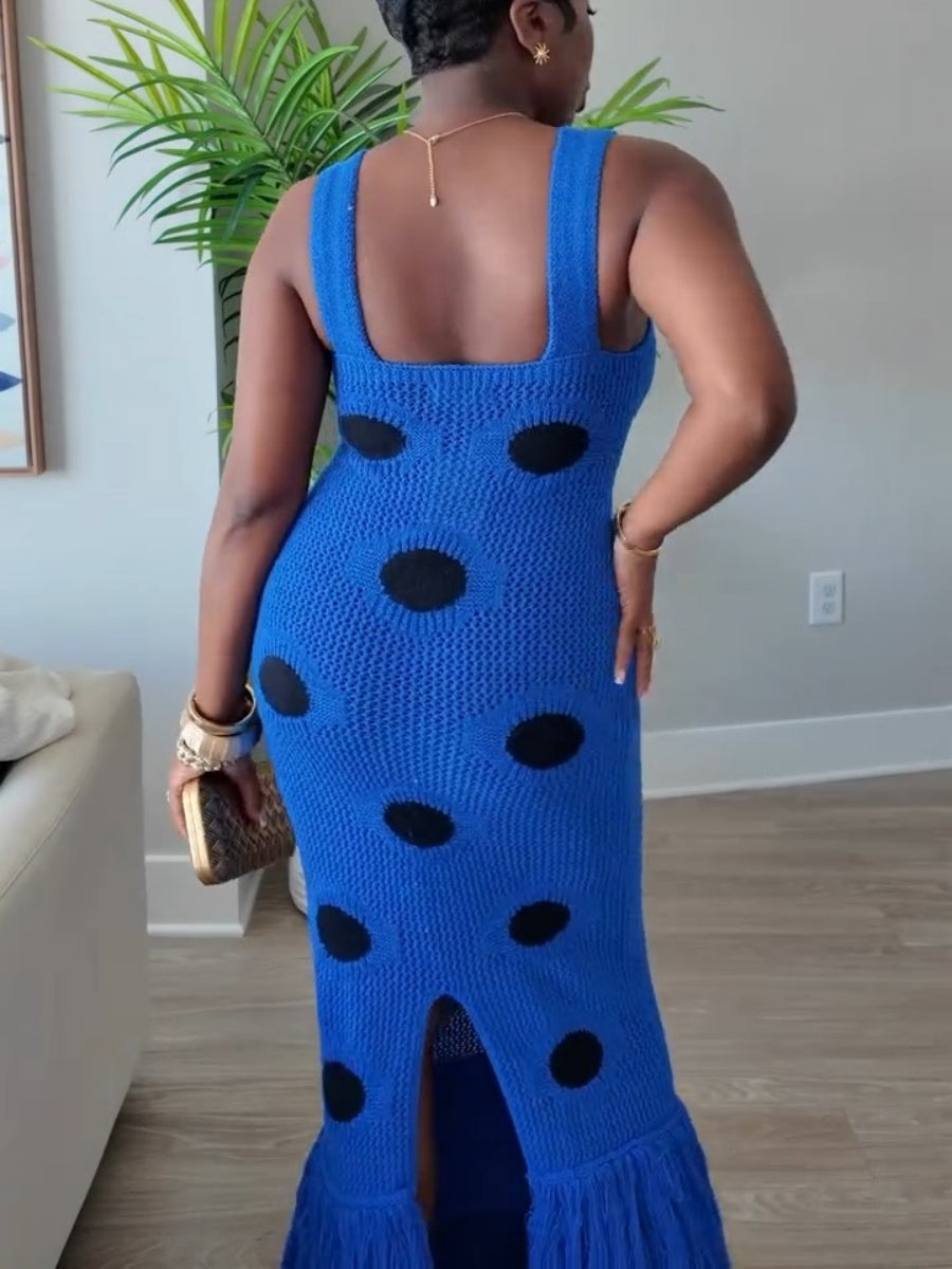 Blue Polka Dot Maxi Dress