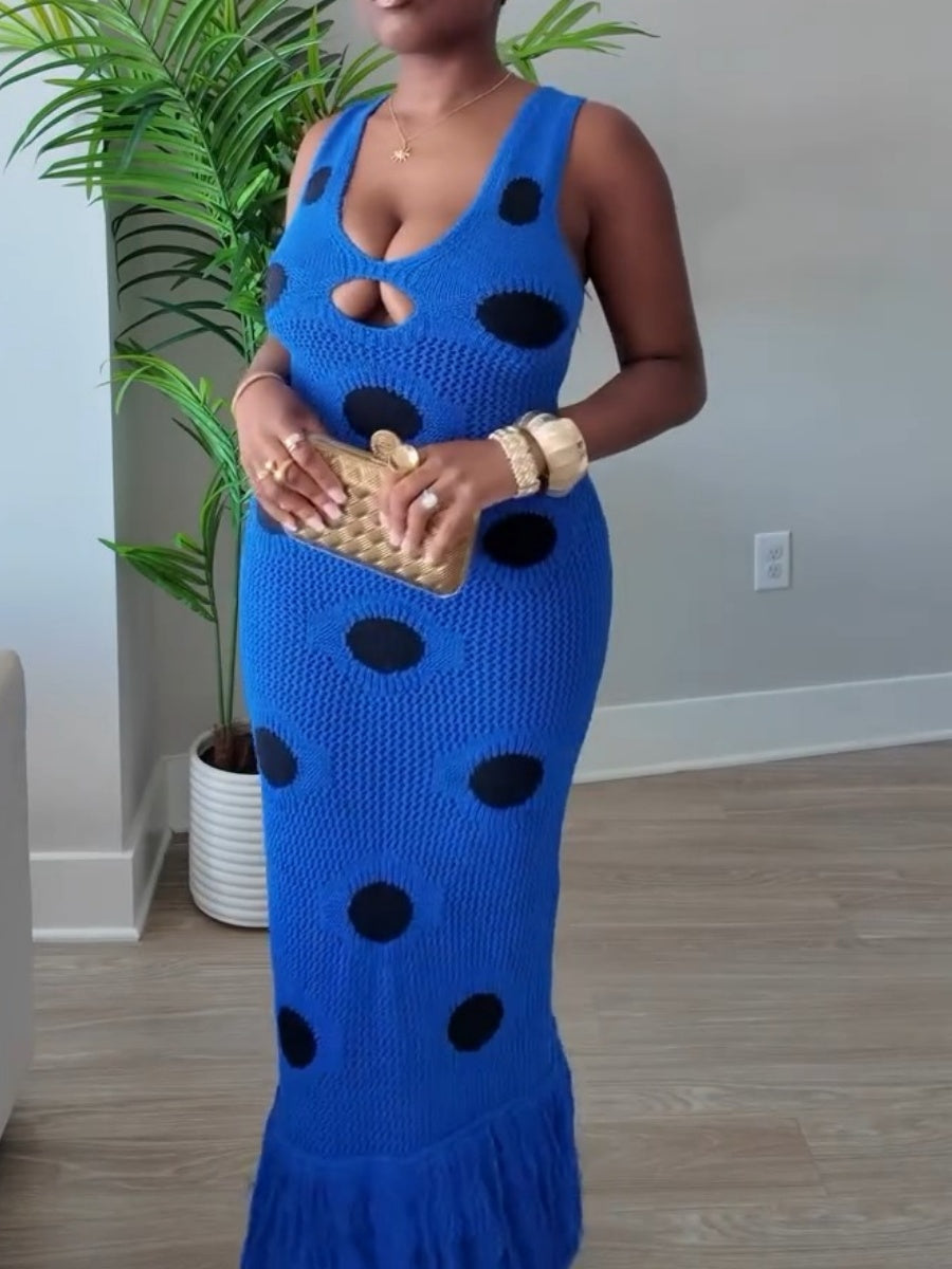 Blue Polka Dot Maxi Dress