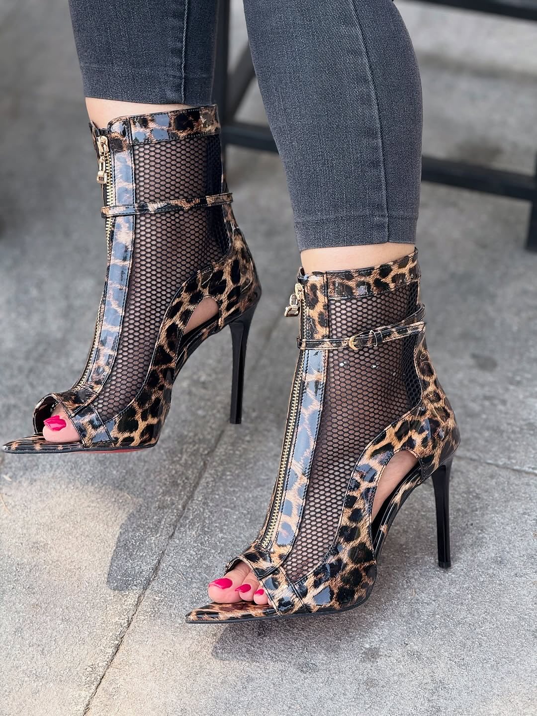 Leopard Mesh Ankle Boots