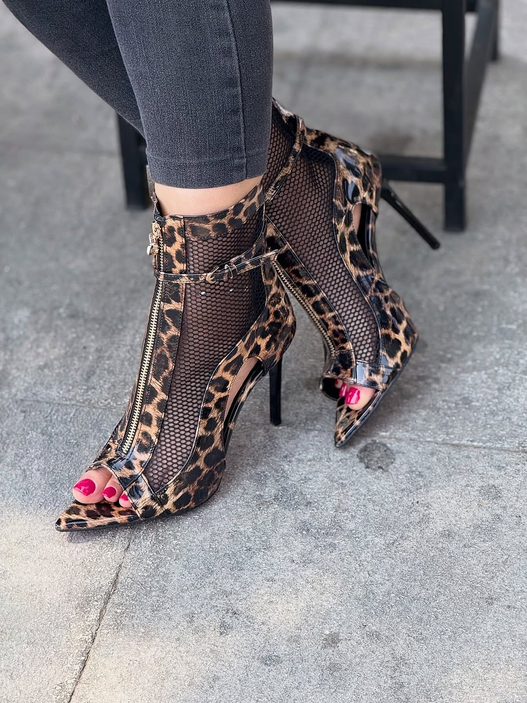 Leopard Mesh Ankle Boots
