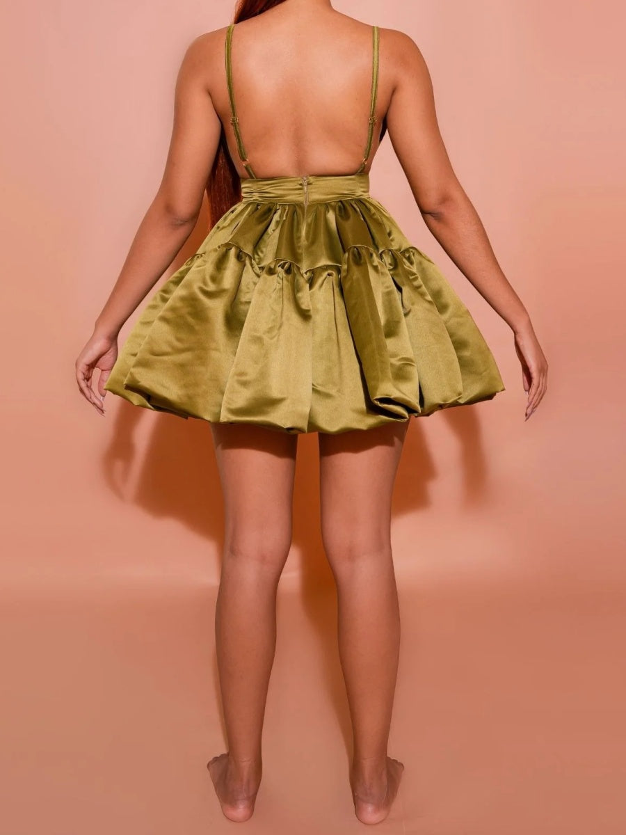 Elegant Satin Green Dress