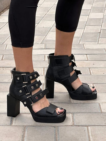 Bold Strappy Block Heel Sandals