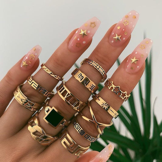 Punk Style Metal Rings Star Black Ring 13-Piece Set