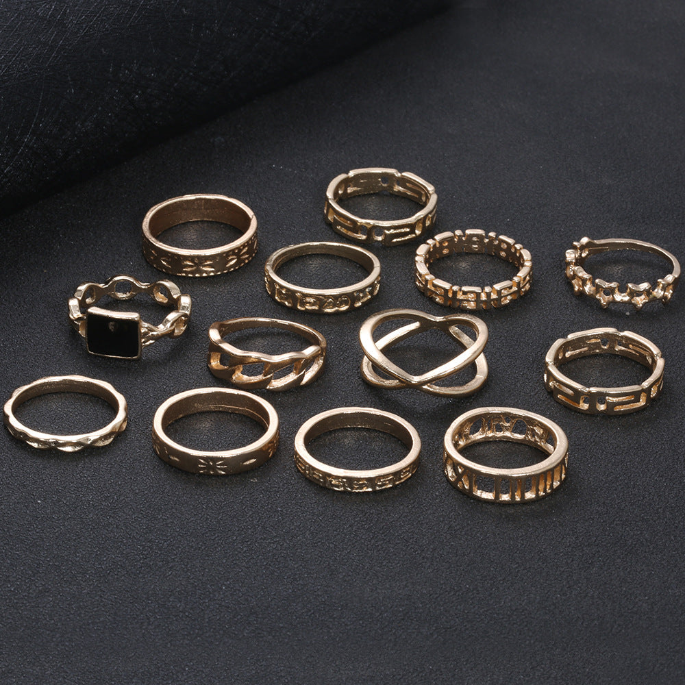 Punk Style Metal Rings Star Black Ring 13-Piece Set