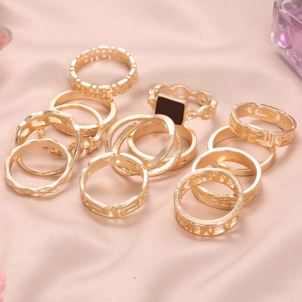 Punk Style Metal Rings Star Black Ring 13-Piece Set