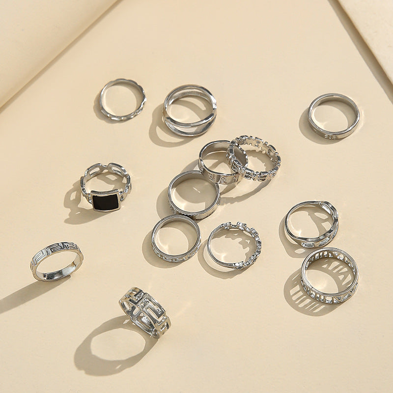 Punk Style Metal Rings Star Black Ring 13-Piece Set
