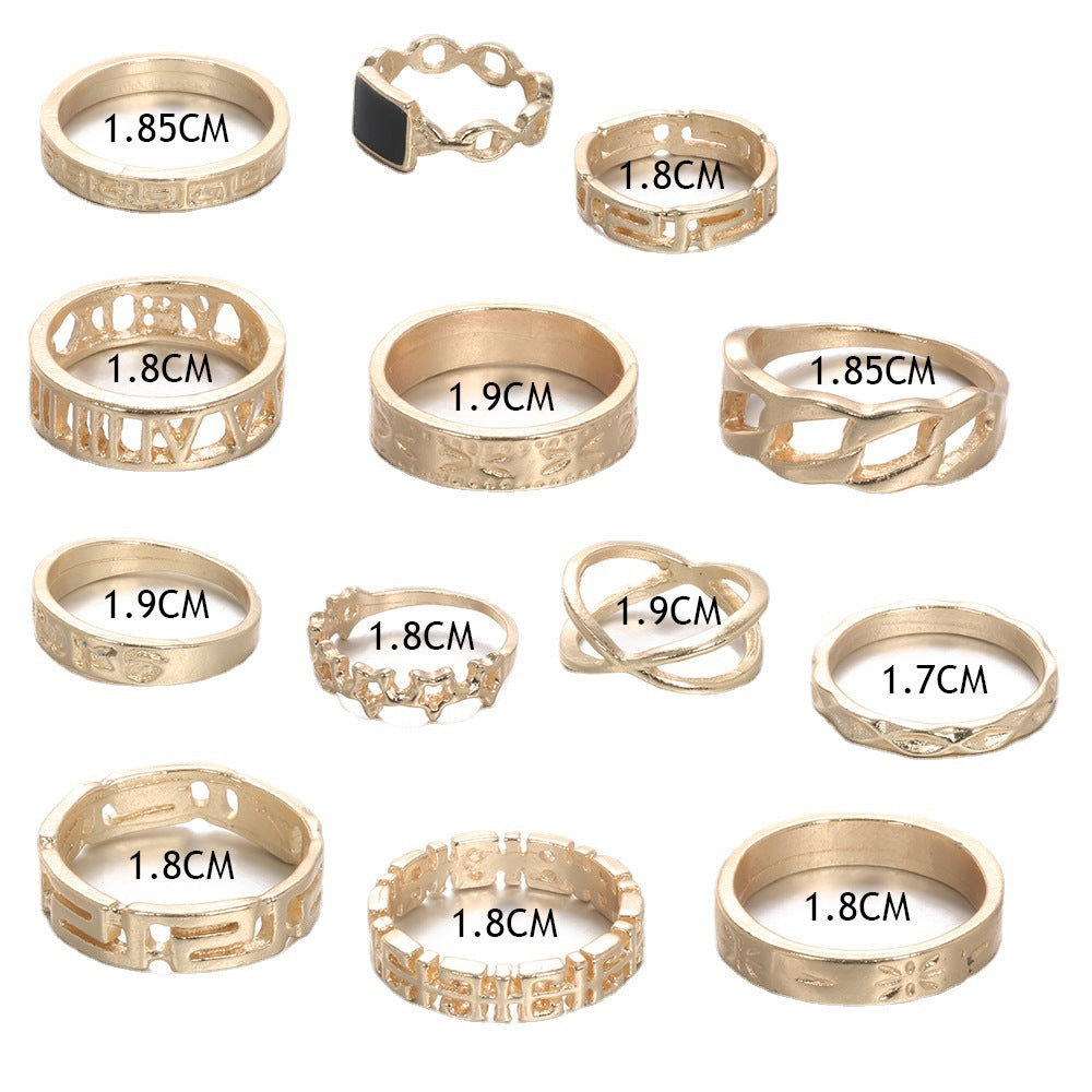 Punk Style Metal Rings Star Black Ring 13-Piece Set