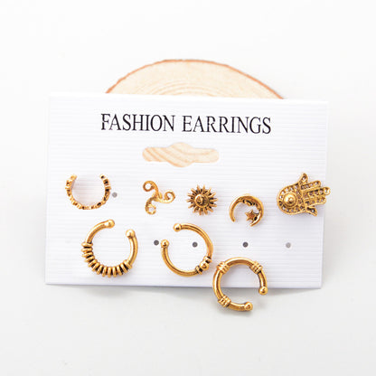 Bohemian Retro Sun And Moon Earrings 8-Piece Set