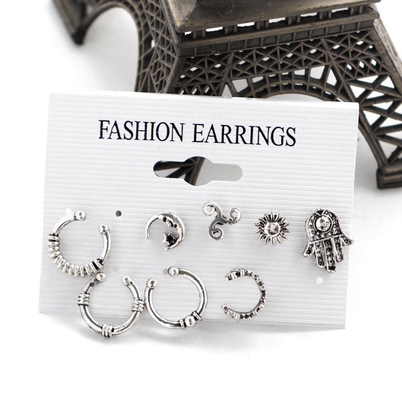 Bohemian Retro Sun And Moon Earrings 8-Piece Set