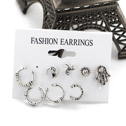Bohemian Retro Sun And Moon Earrings 8-Piece Set