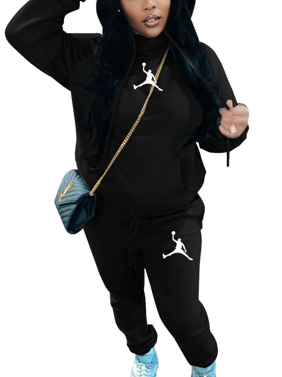 Casual Hooded Sweatshirt And Sweatpants Set