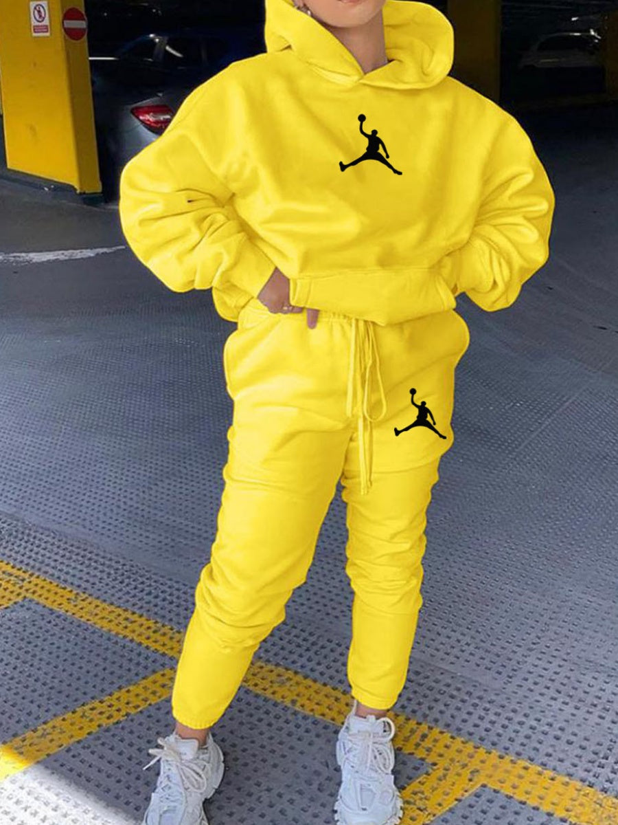 Casual Hooded Sweatshirt And Sweatpants Set
