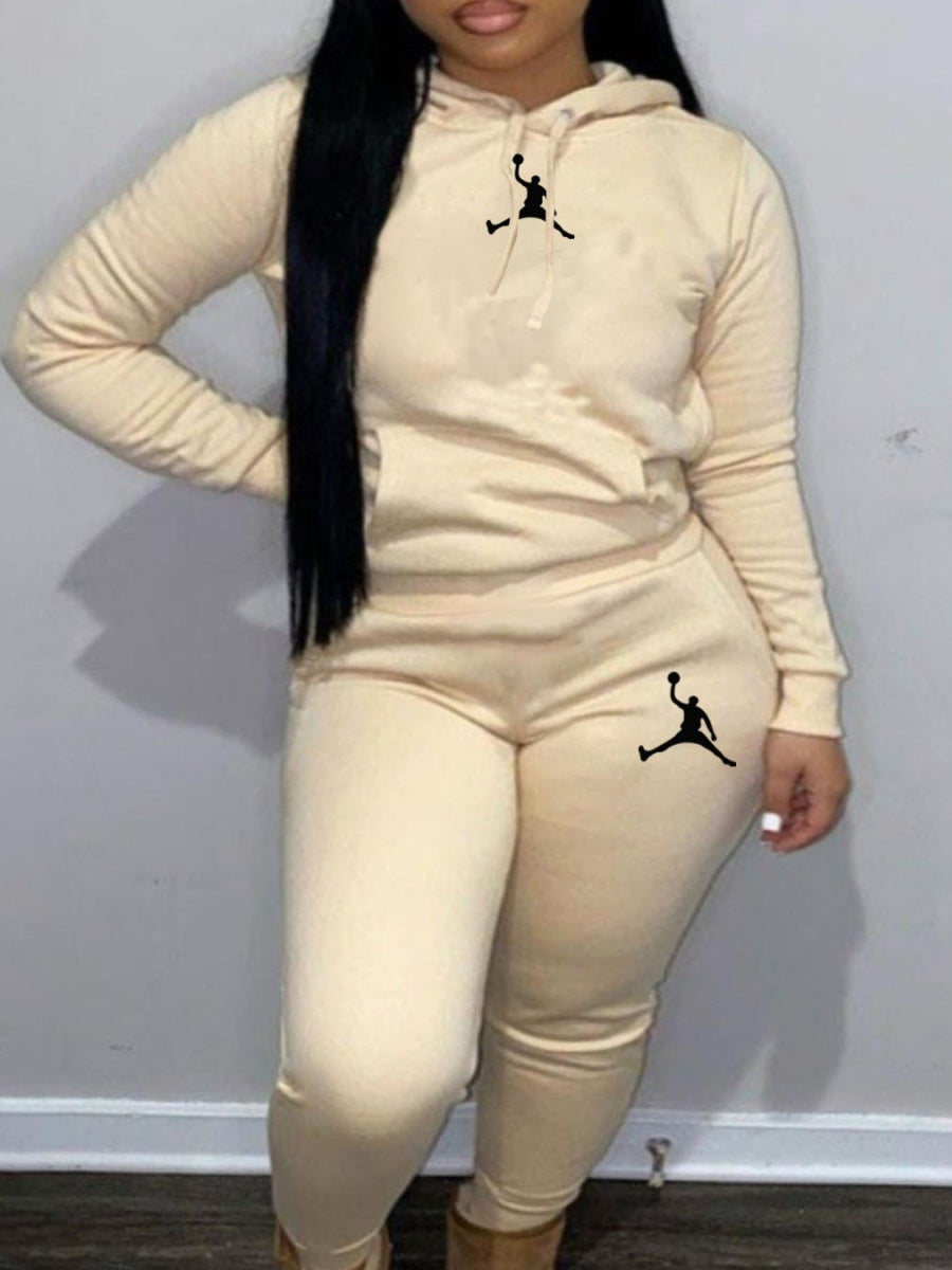 Casual Hooded Sweatshirt And Sweatpants Set