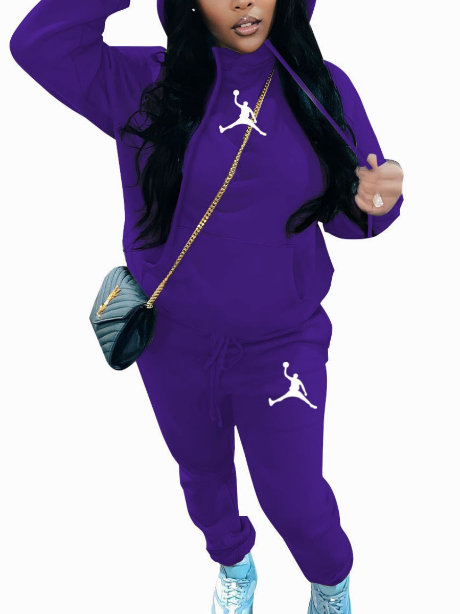 Casual Hooded Sweatshirt And Sweatpants Set