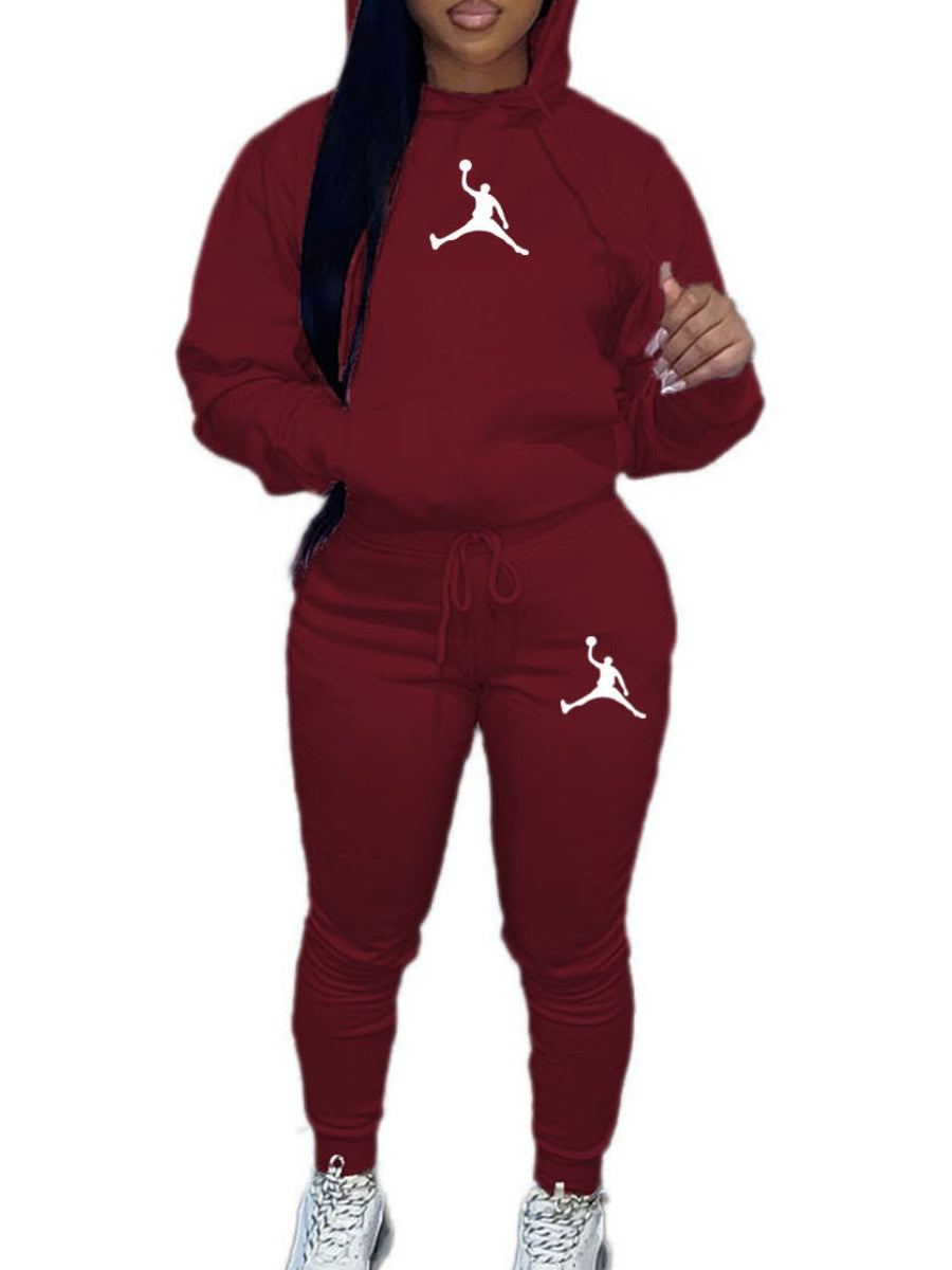 Casual Hooded Sweatshirt And Sweatpants Set
