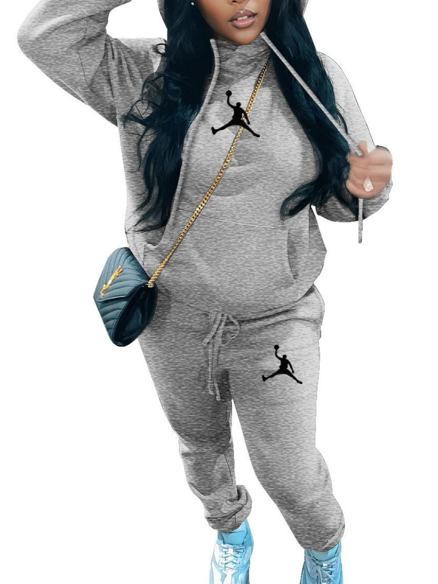 Casual Hooded Sweatshirt And Sweatpants Set