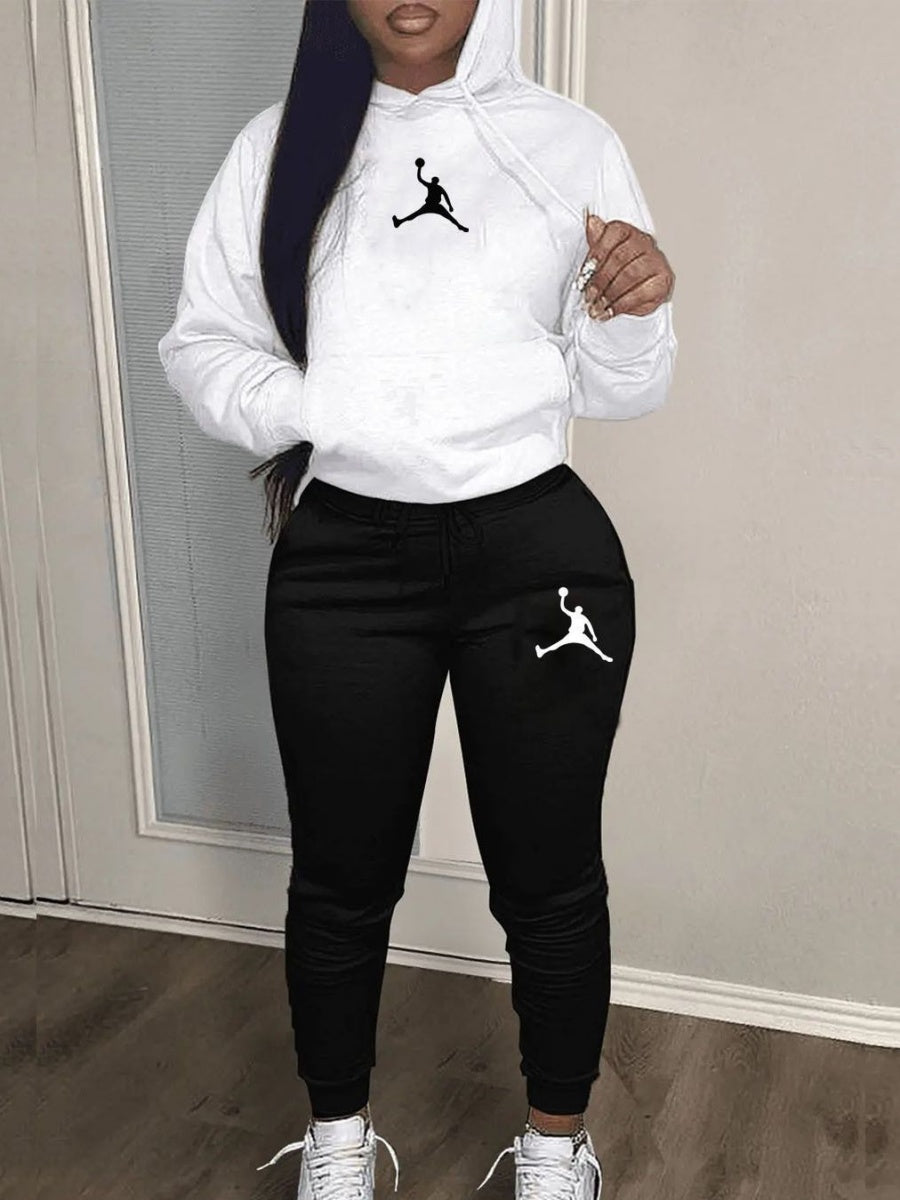 Casual Hooded Sweatshirt And Sweatpants Set