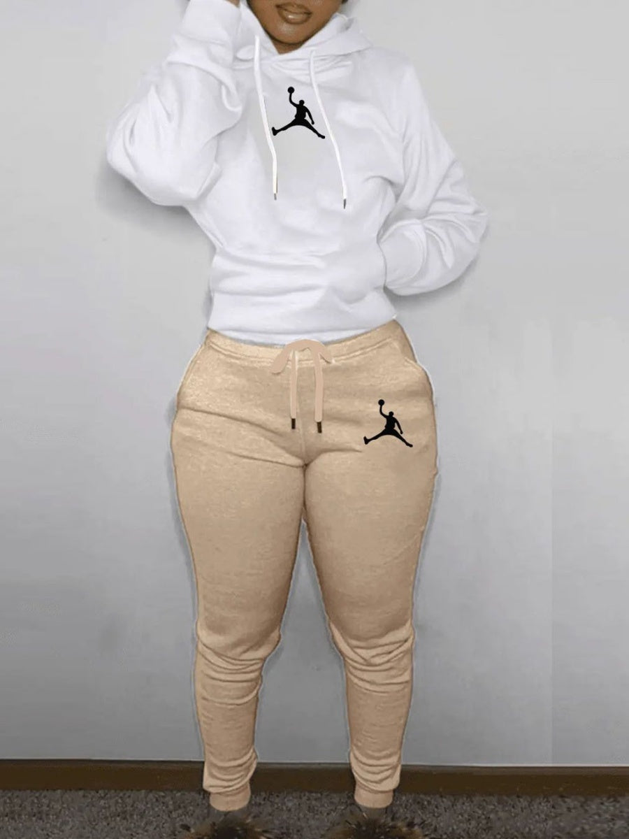 Casual Hooded Sweatshirt And Sweatpants Set