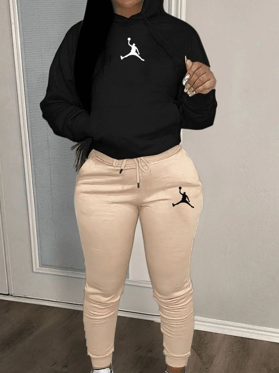 Casual Hooded Sweatshirt And Sweatpants Set