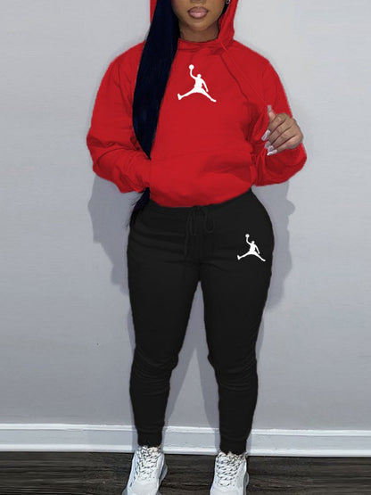 Casual Hooded Sweatshirt And Sweatpants Set