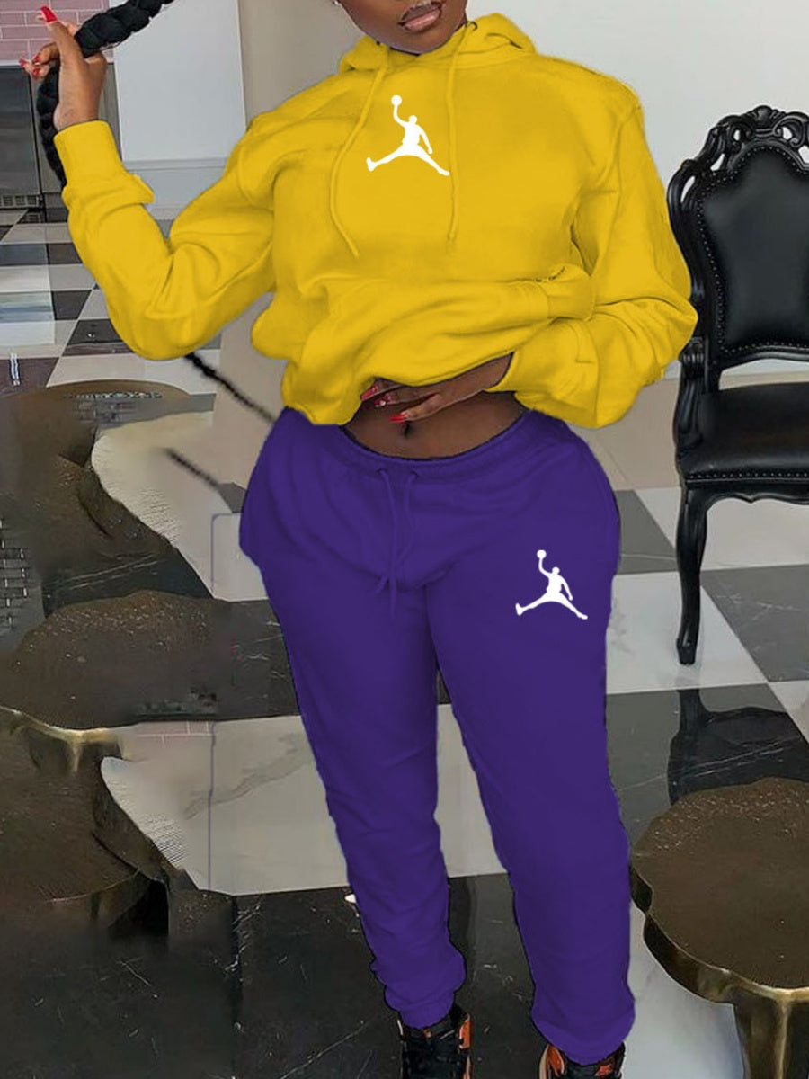 Casual Hooded Sweatshirt And Sweatpants Set