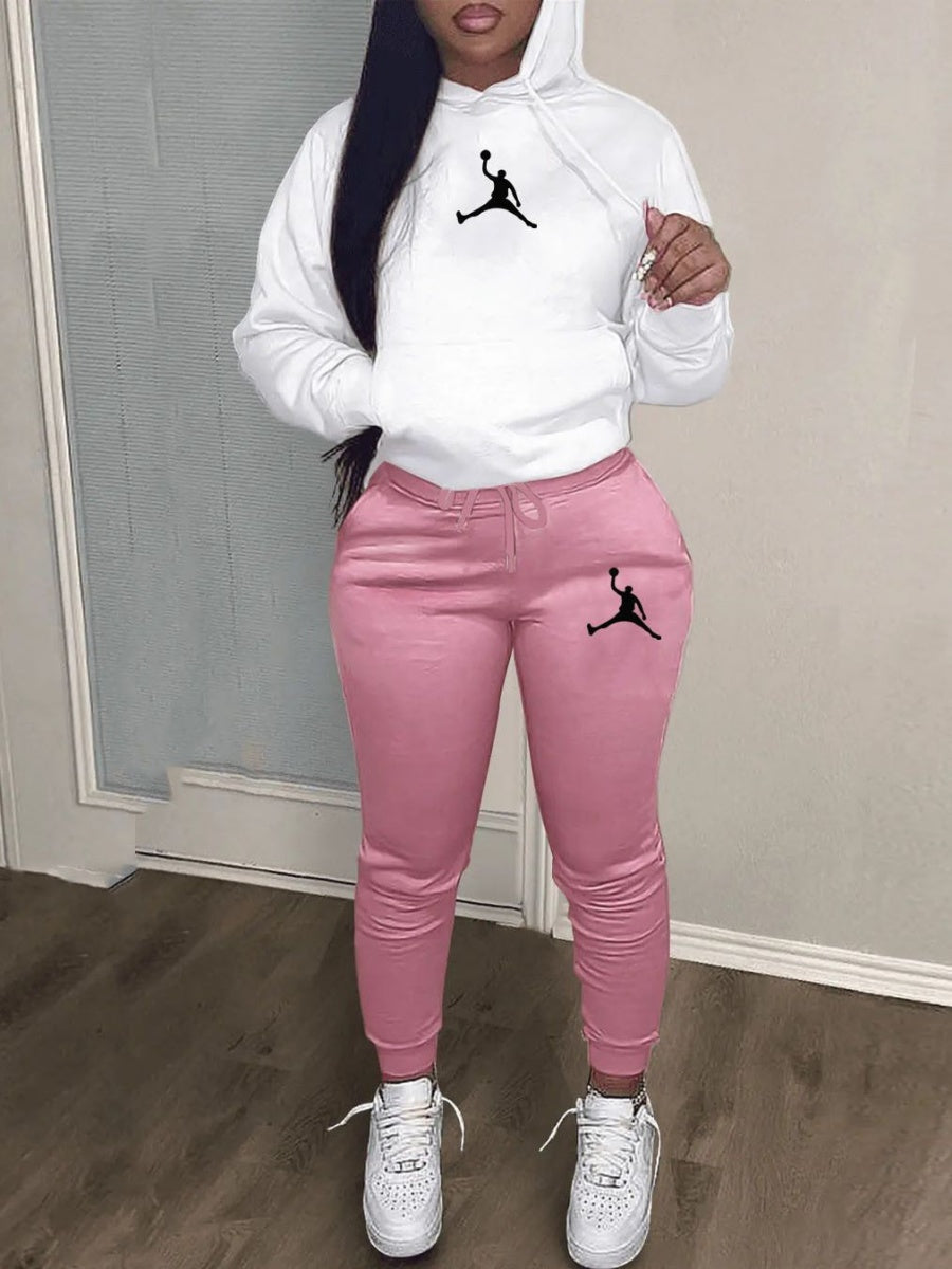 Casual Hooded Sweatshirt And Sweatpants Set